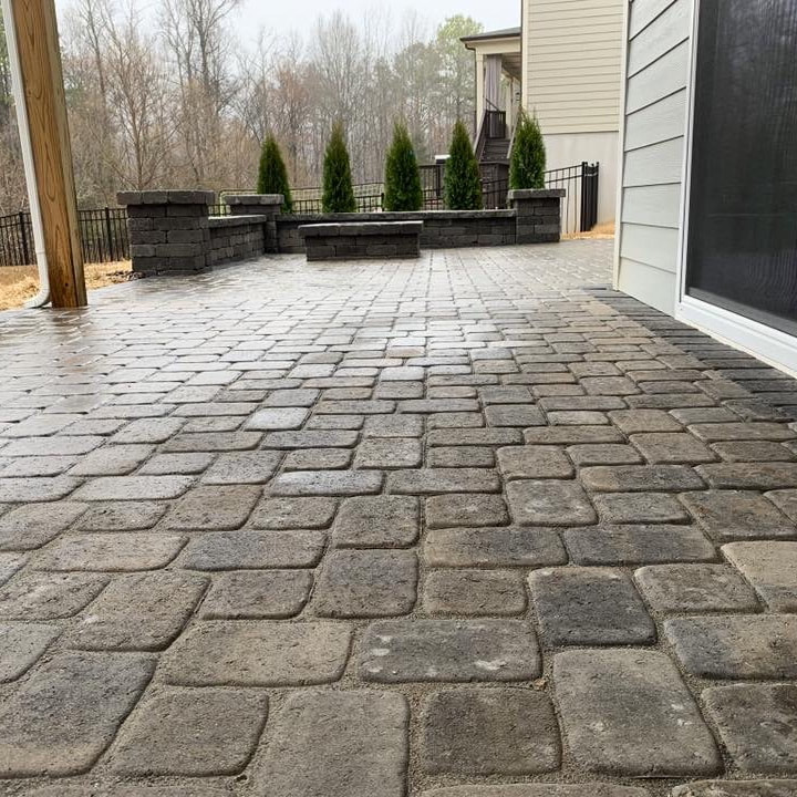 Detailed cobblestone paver patio